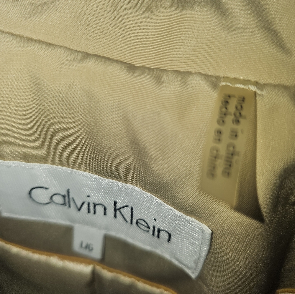 Calvin Klein Trench Coat Women Size L Gold Buttons Belted Double Breasted - Picture 2 of 9